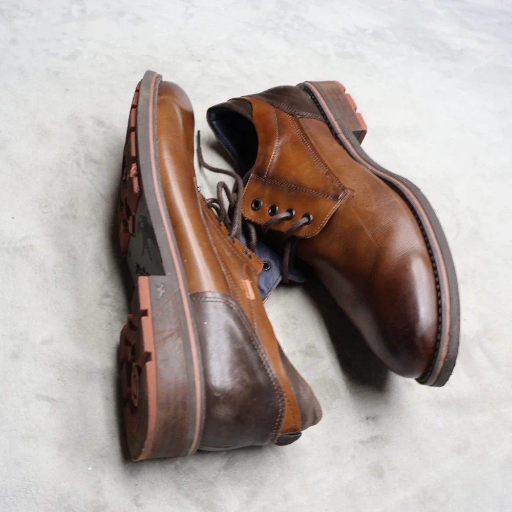 Fluchos Mens 12 Oxford Shoes Brown Leather Lug‎ Sole Derby Dress Casual EU46